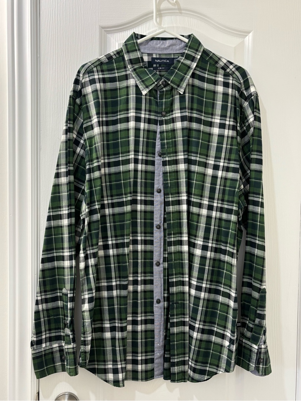 Nautica Green and White Plaid Button-Down Shirt